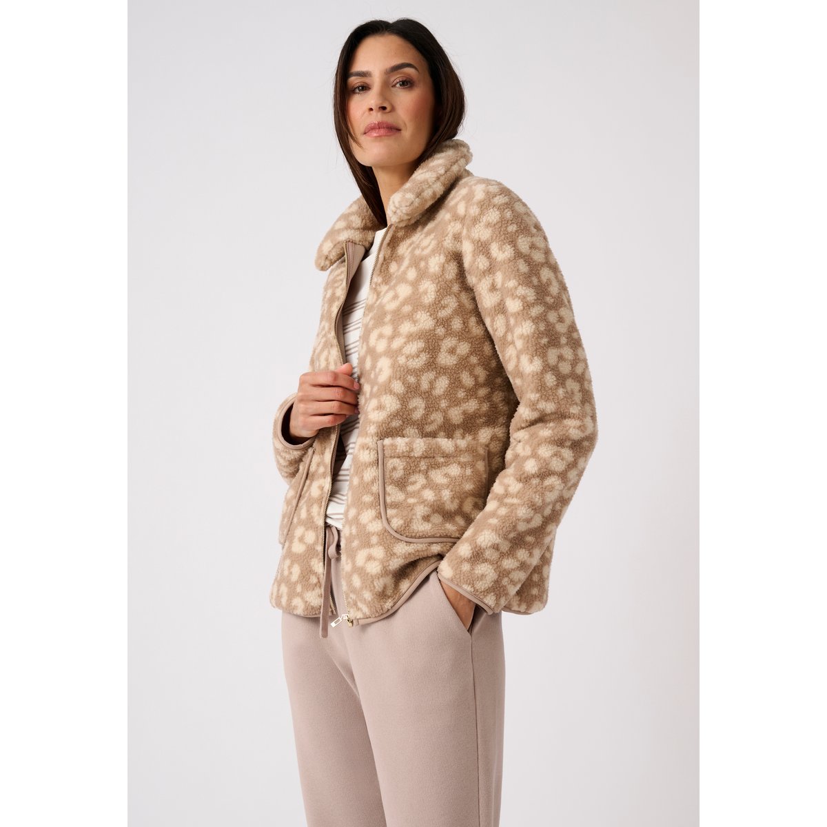 Veste Thermolactyl en maille polaire marron beige animalier, DAMART