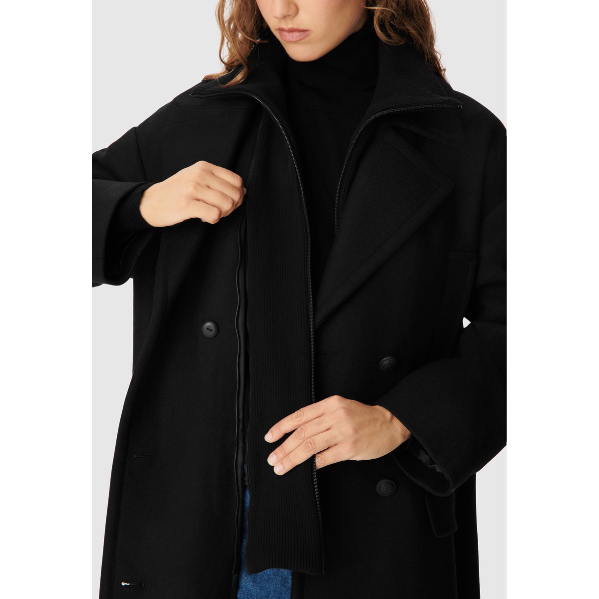 Caban long col camionneur amovible noir, IKKS