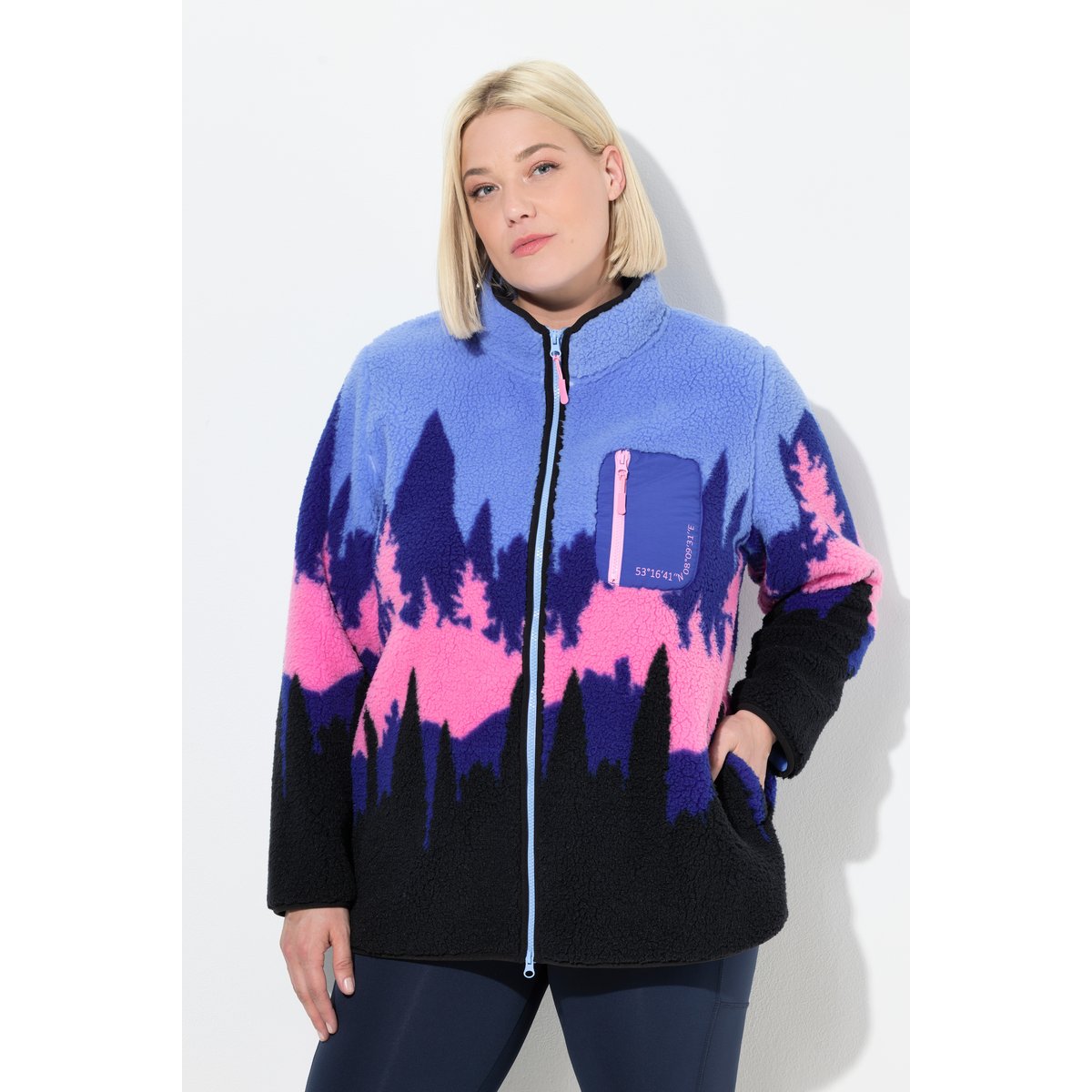 Veste en polaire motif montagne bleu nuages, ULLA POPKEN