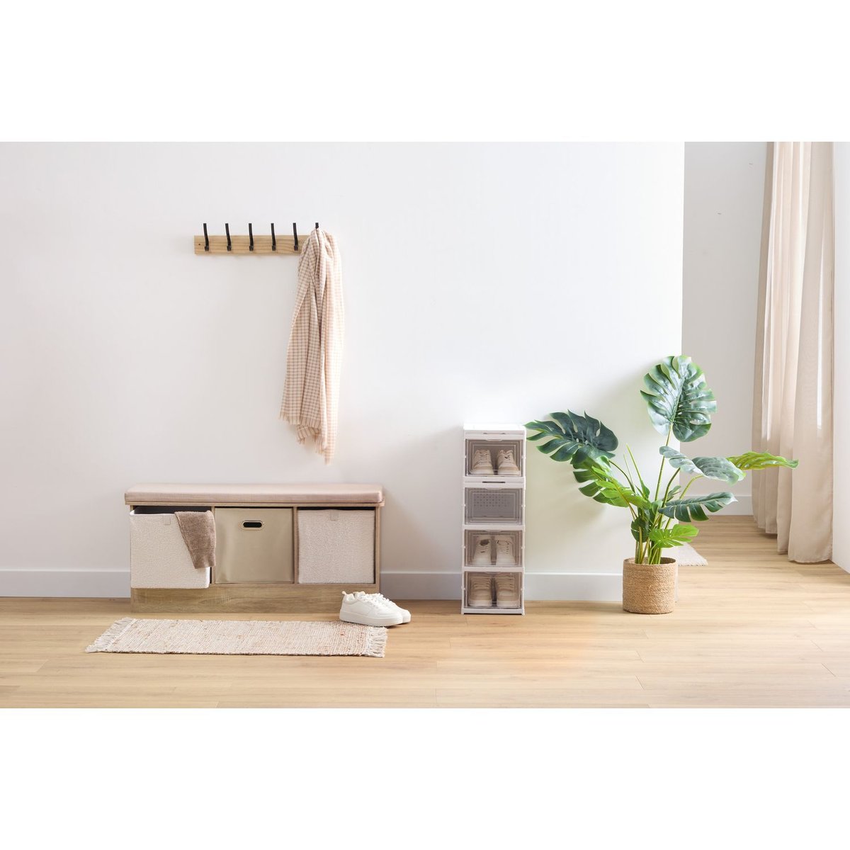 Lot de 6 boîtes de rangement cubes à motifs arches MIX'N MODUL beige, TOILINUX