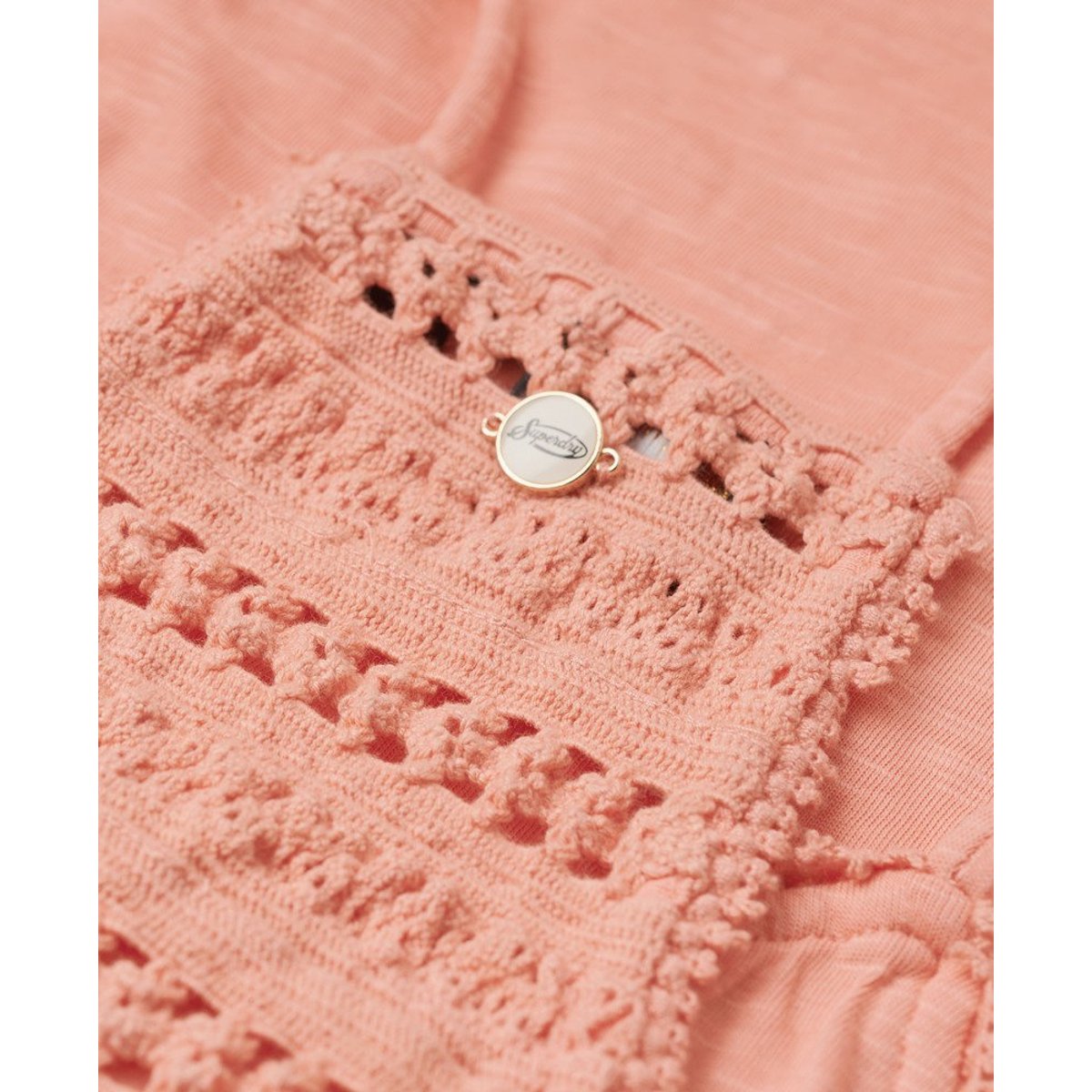 Robe longue en jersey et dentelle corail fusion, SUPERDRY