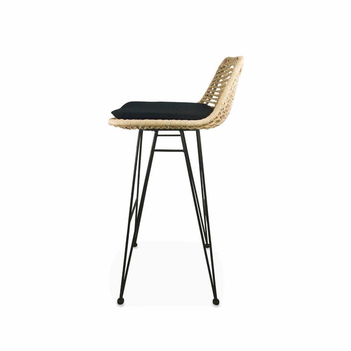 Tabouret de bar métal et rotin 75cm (lot de 2) CAHYA noir, SWEEEK