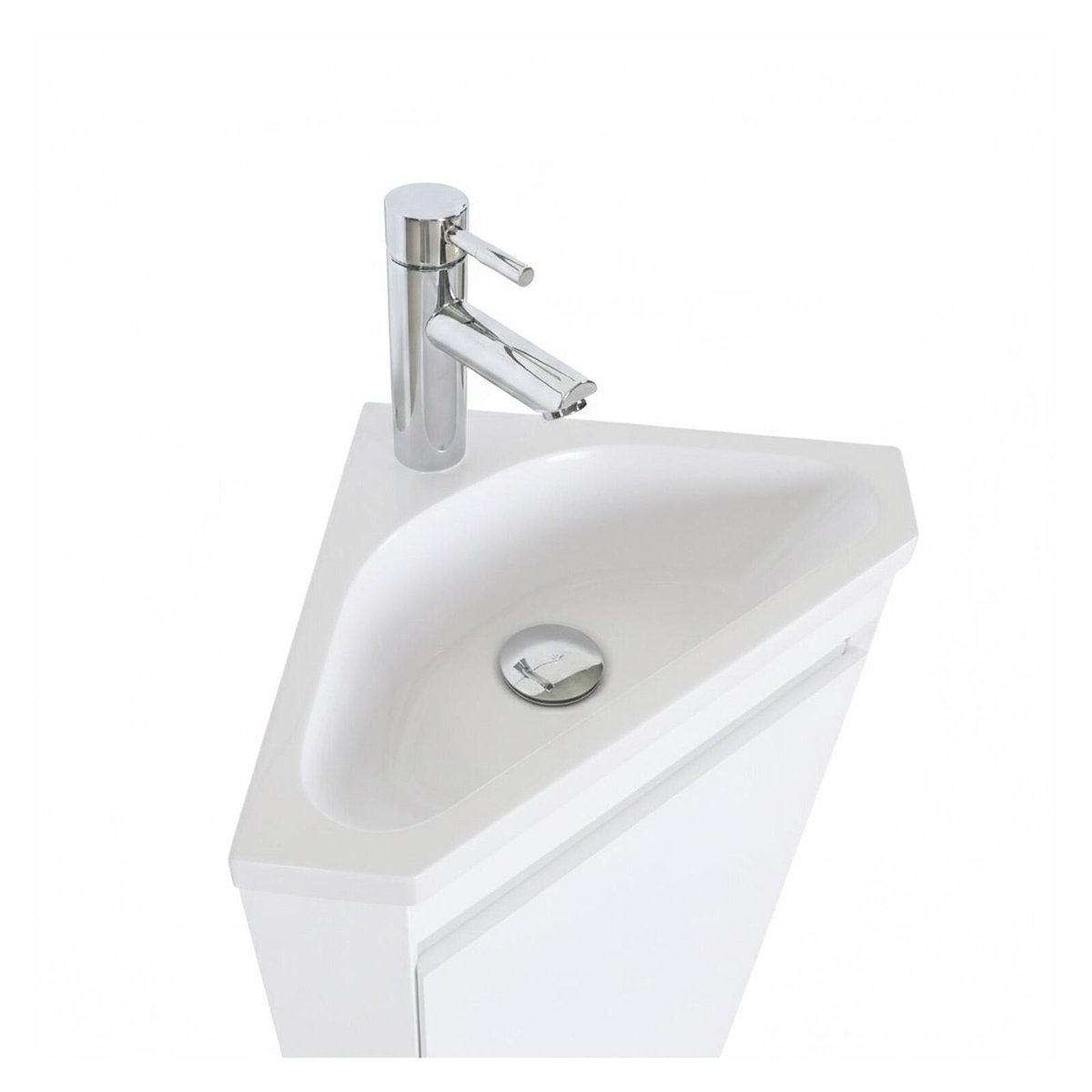 Ensemble lave-mains d'angle sur pieds avec robinet et armoire SORRENTO blanc satiné, MOB IN