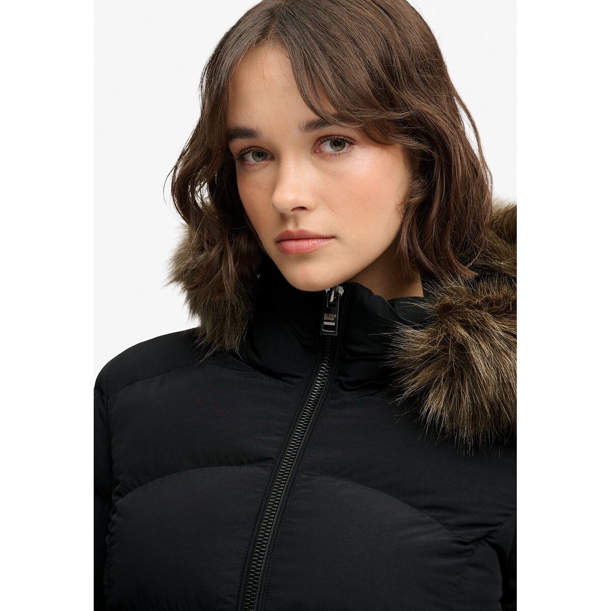 Veste Fuji Longue à Capuche en imitation Fourrure noir, SUPERDRY