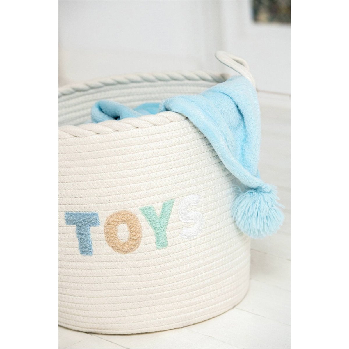 Set de 3 paniers enfant en coton brodé blanc et bleu clair multicolore, RECOLLECTION