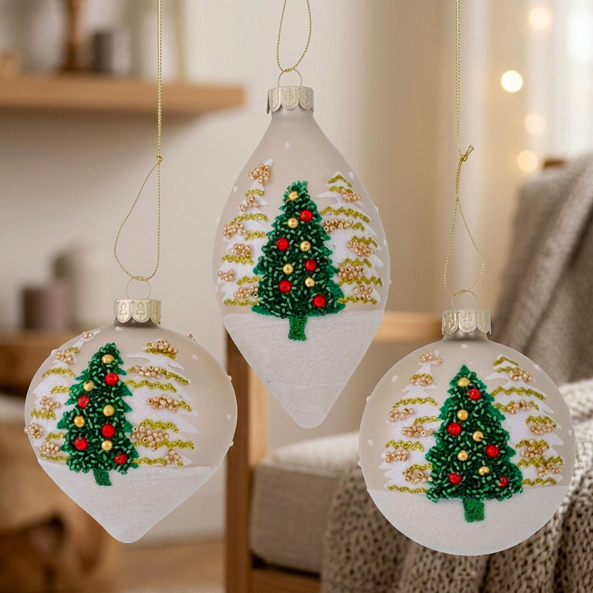 Set de 3 boules de Noël décorées à la main 8x8x8cm multicolore, WADIGA