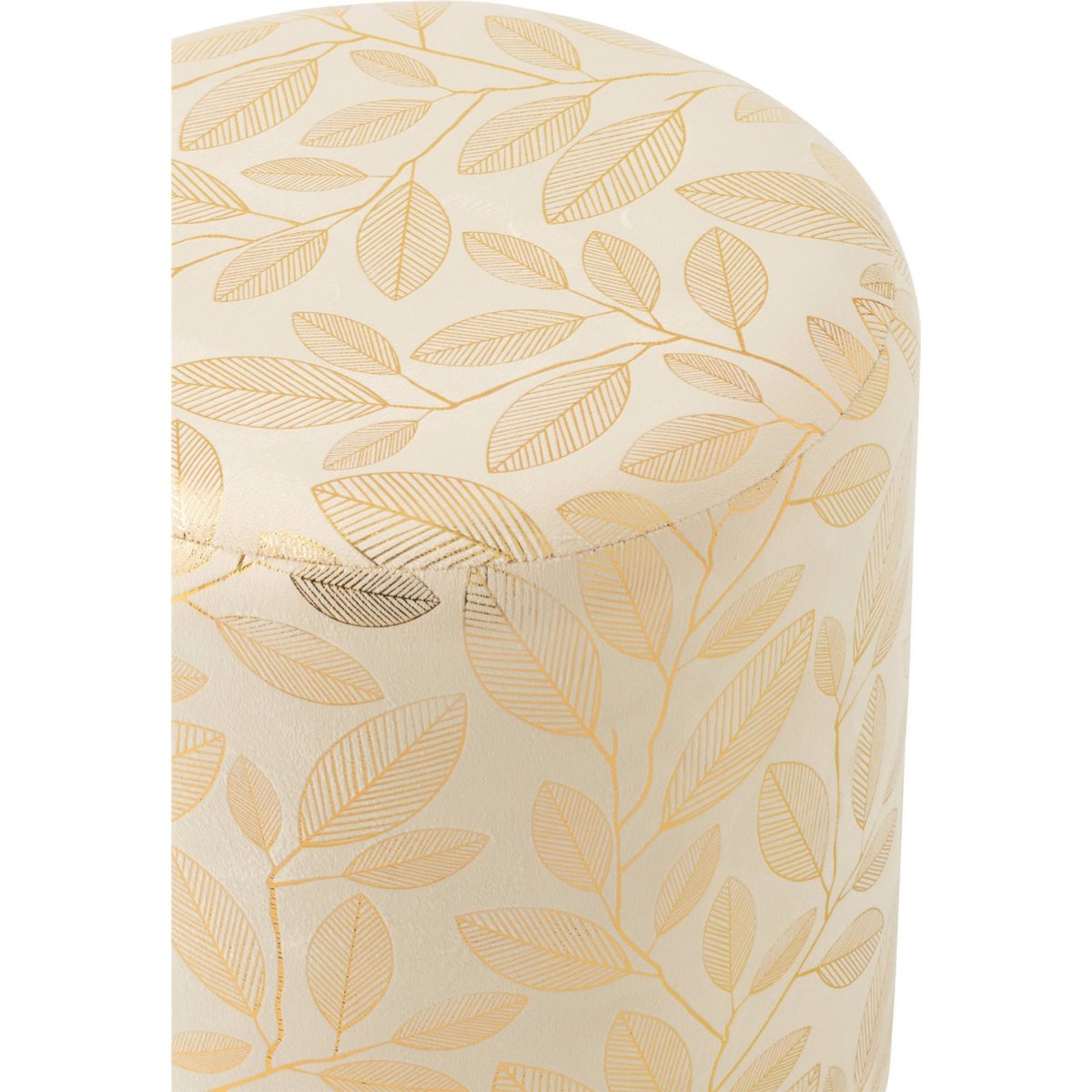 Pouf rond à motif feuilles écru et doré, RECOLLECTION