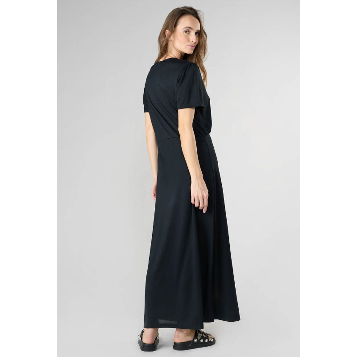 Robe midi col V noir, LE TEMPS DES CERISES