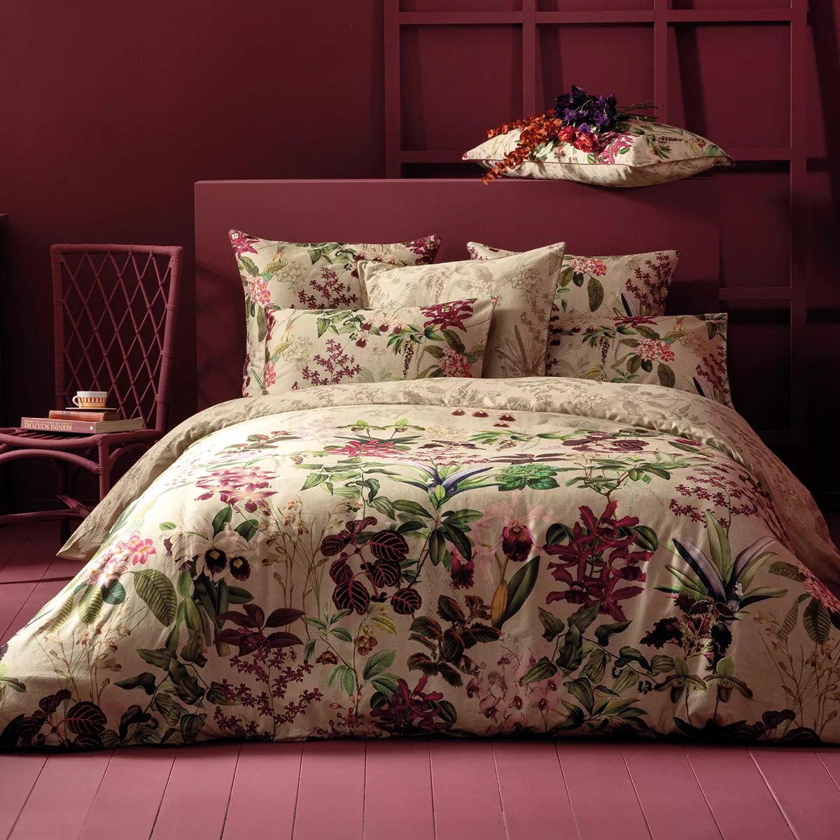 Drap housse b35 satin de coton PARFUM D'ORCHIDEE grege, GARNIER THIEBAUT