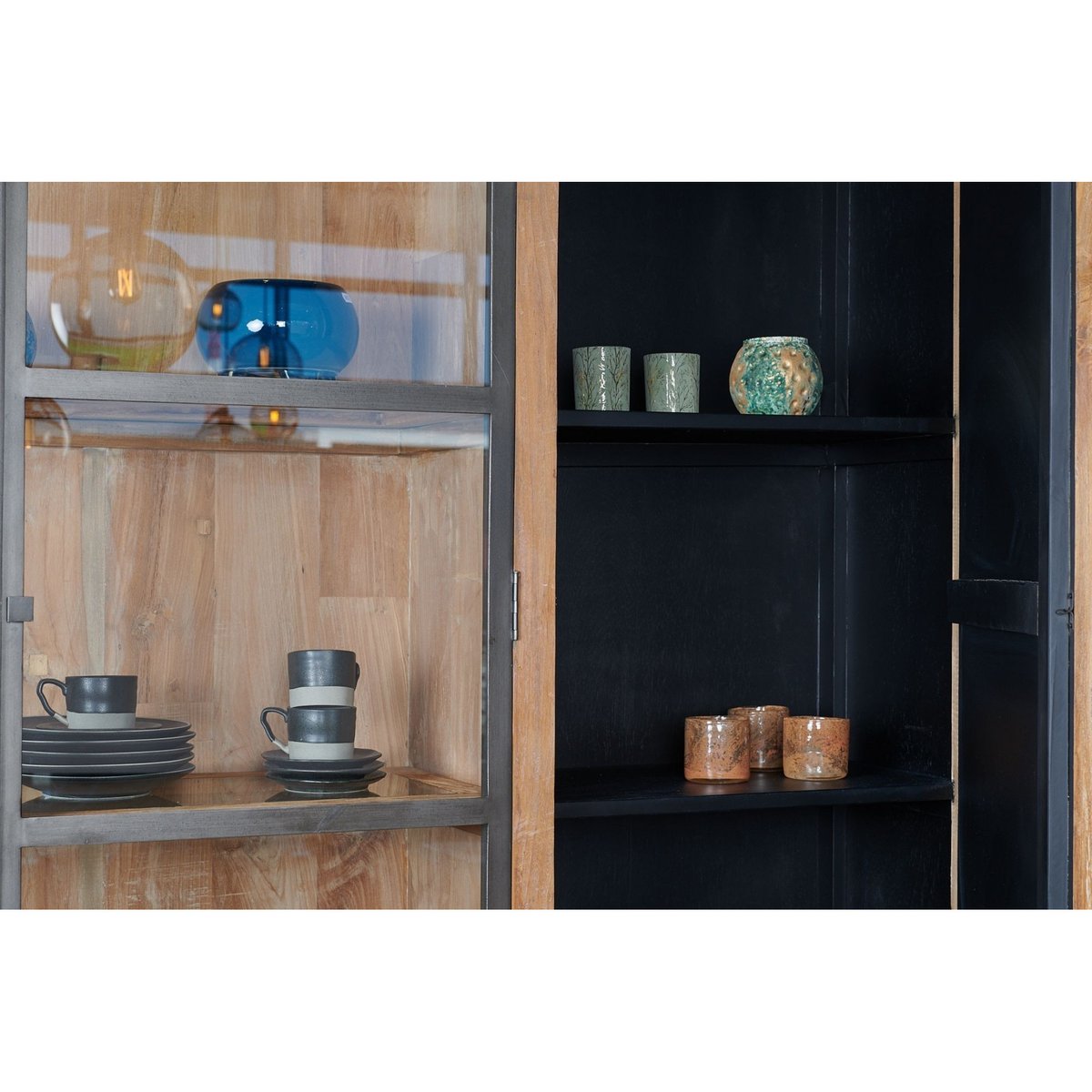 Buffet vaisselier en bois recyclé 3 portes 4 tiroirs éclairage LED - LINAS bois clair, HELLIN, DEPUIS 1862