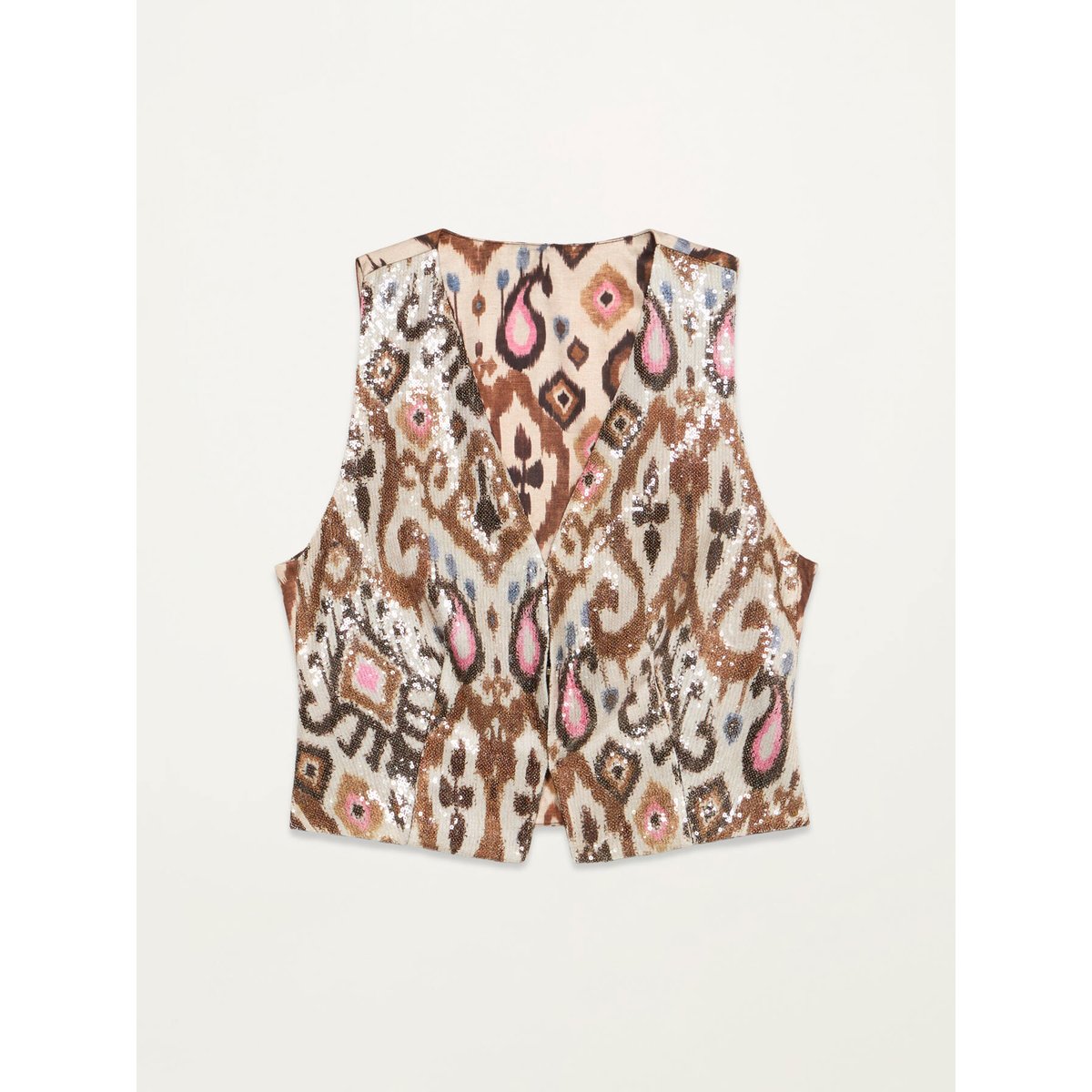 Gilet fantaisie à paillettes beige, OLTRE