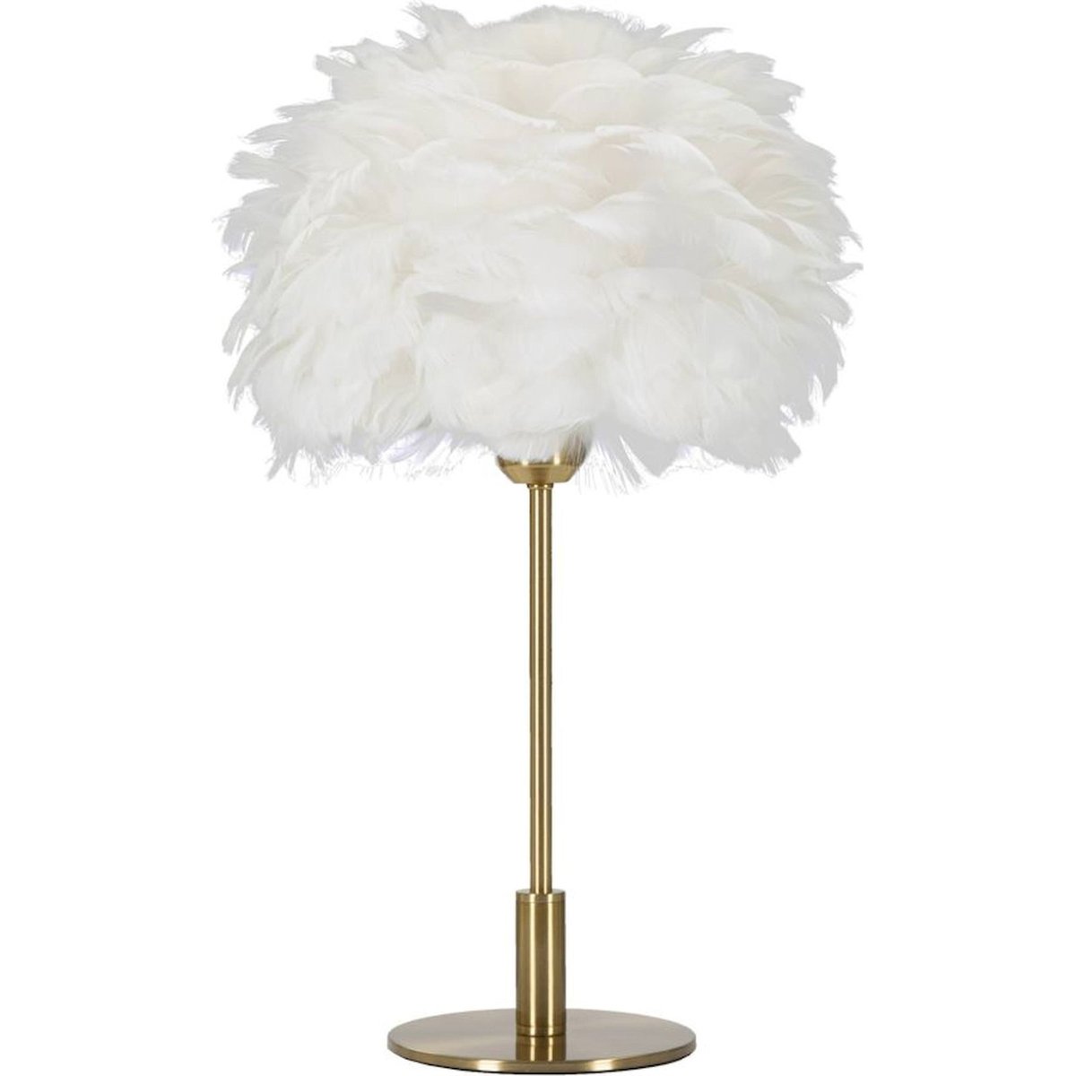 Lampe à poser pied en fer abat-jour plumes GLAM blanc et doré, RECOLLECTION