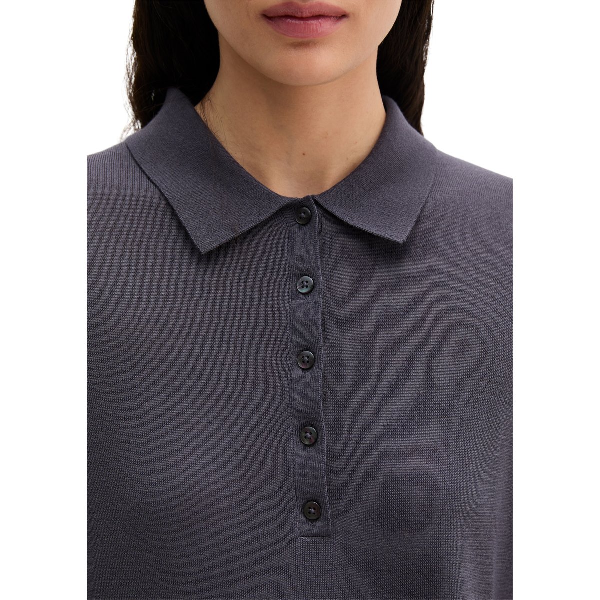 Polo en maille fine regular en noble mélange de laine mérinos et de viscose gris foncé, MARC O'POLO