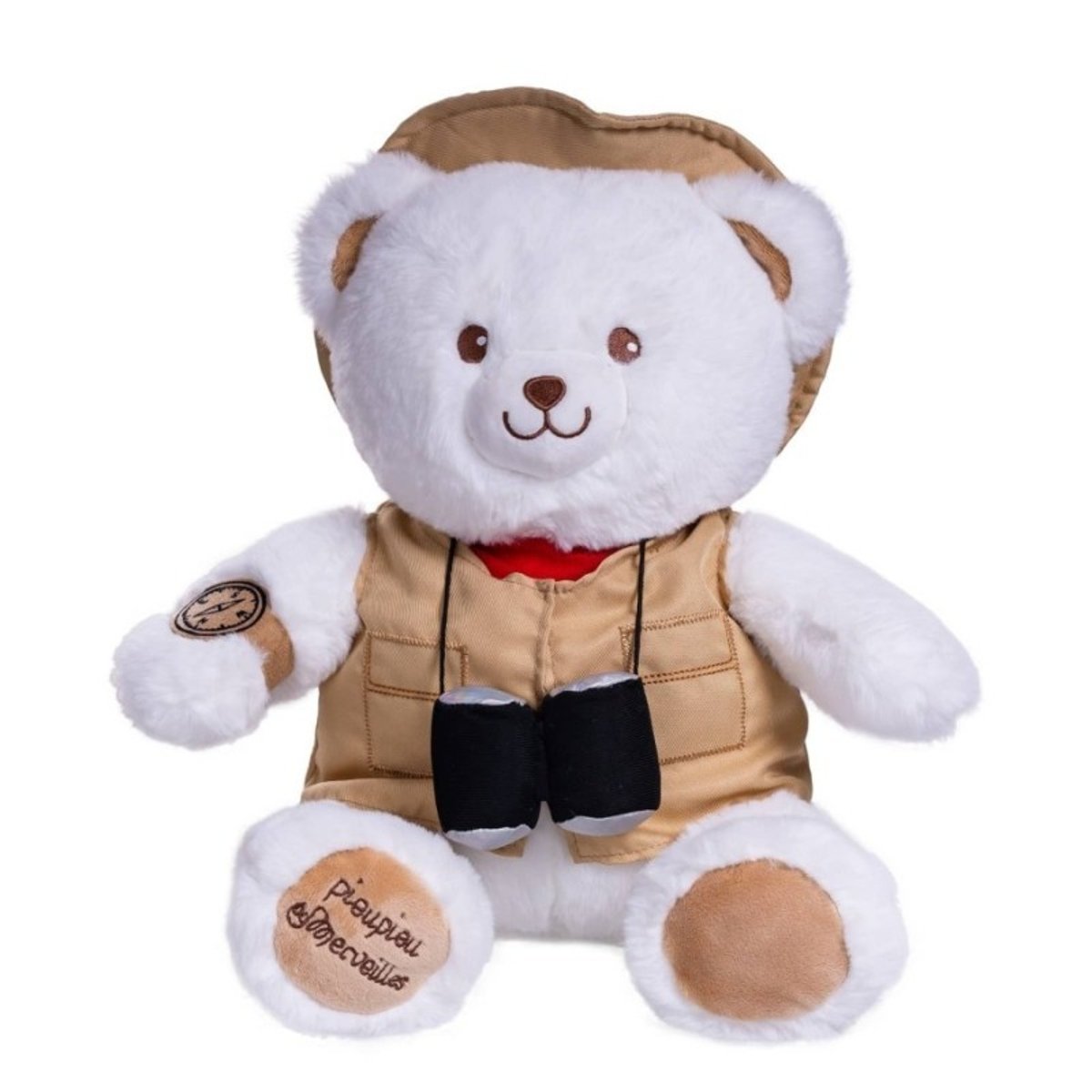 Peluche Ours Aventurier - Gaston Aventurier - 40 cm blanc, PIOUPIOU ET MERVEILLES