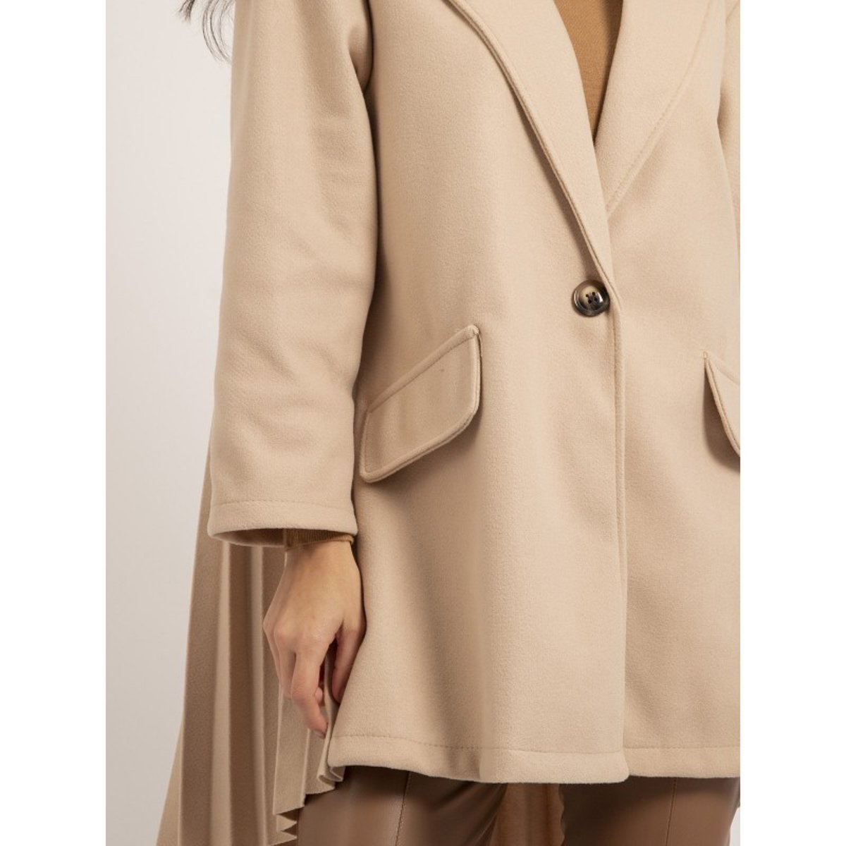 Manteau Mi-long Plissé Ulbad beige, DONA LISA