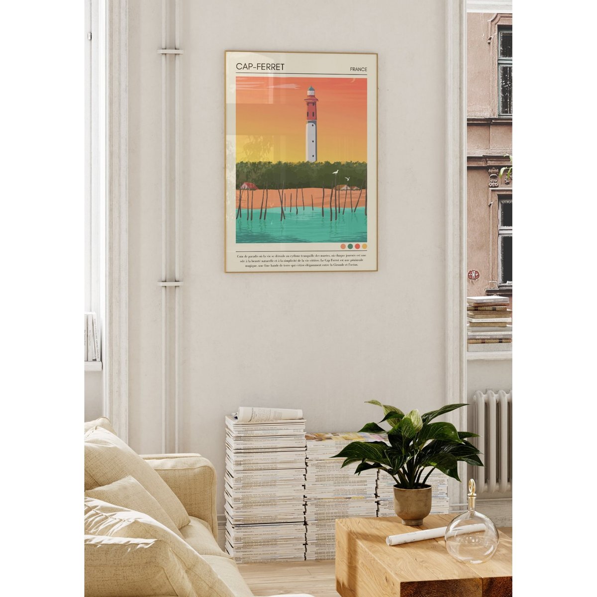 Affiche ville Cap-Ferret Vintage blanc, L'AFFICHERIE