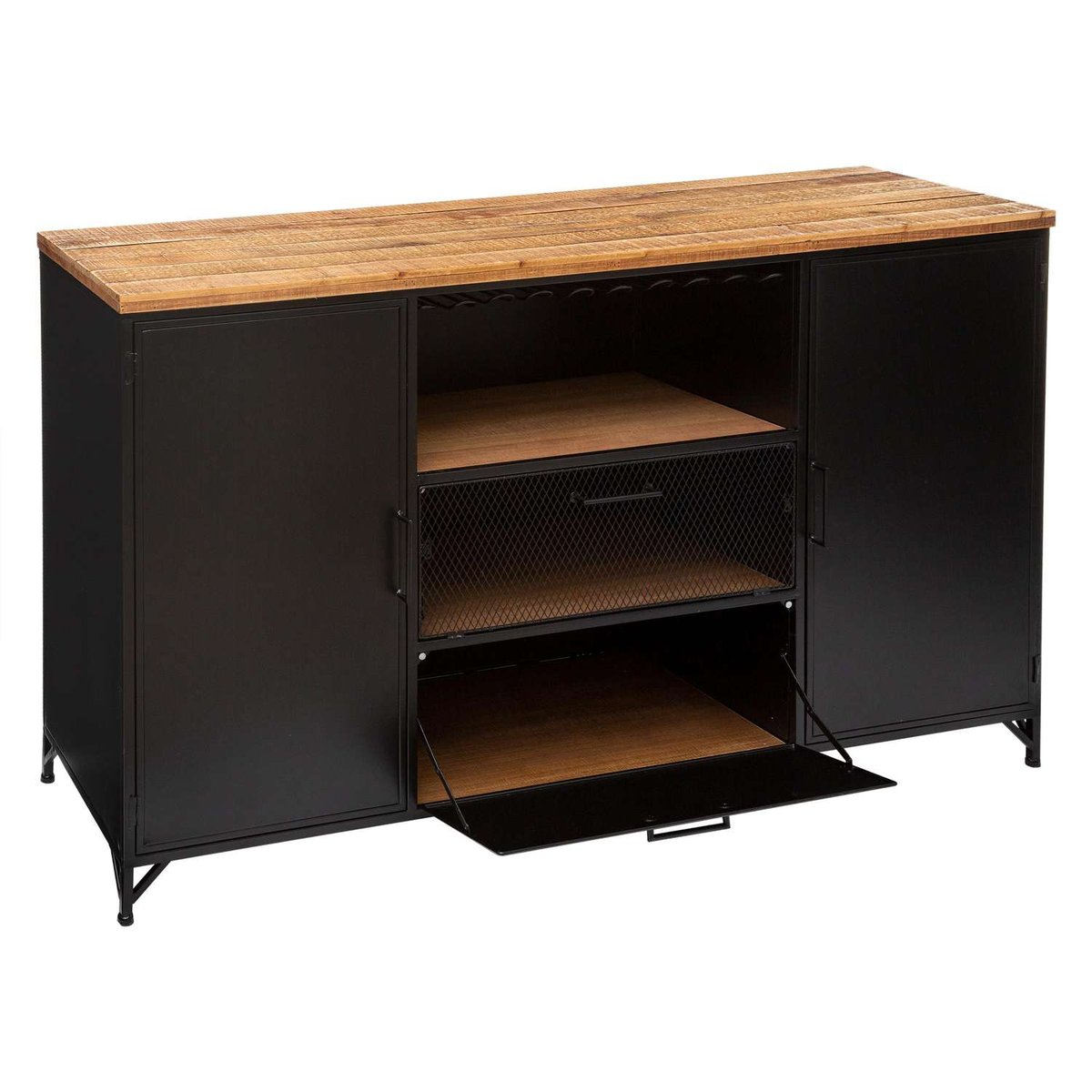 Buffet 2 portes et 2 tiroirs en bois CIERNA noir, ATMOSPHERA