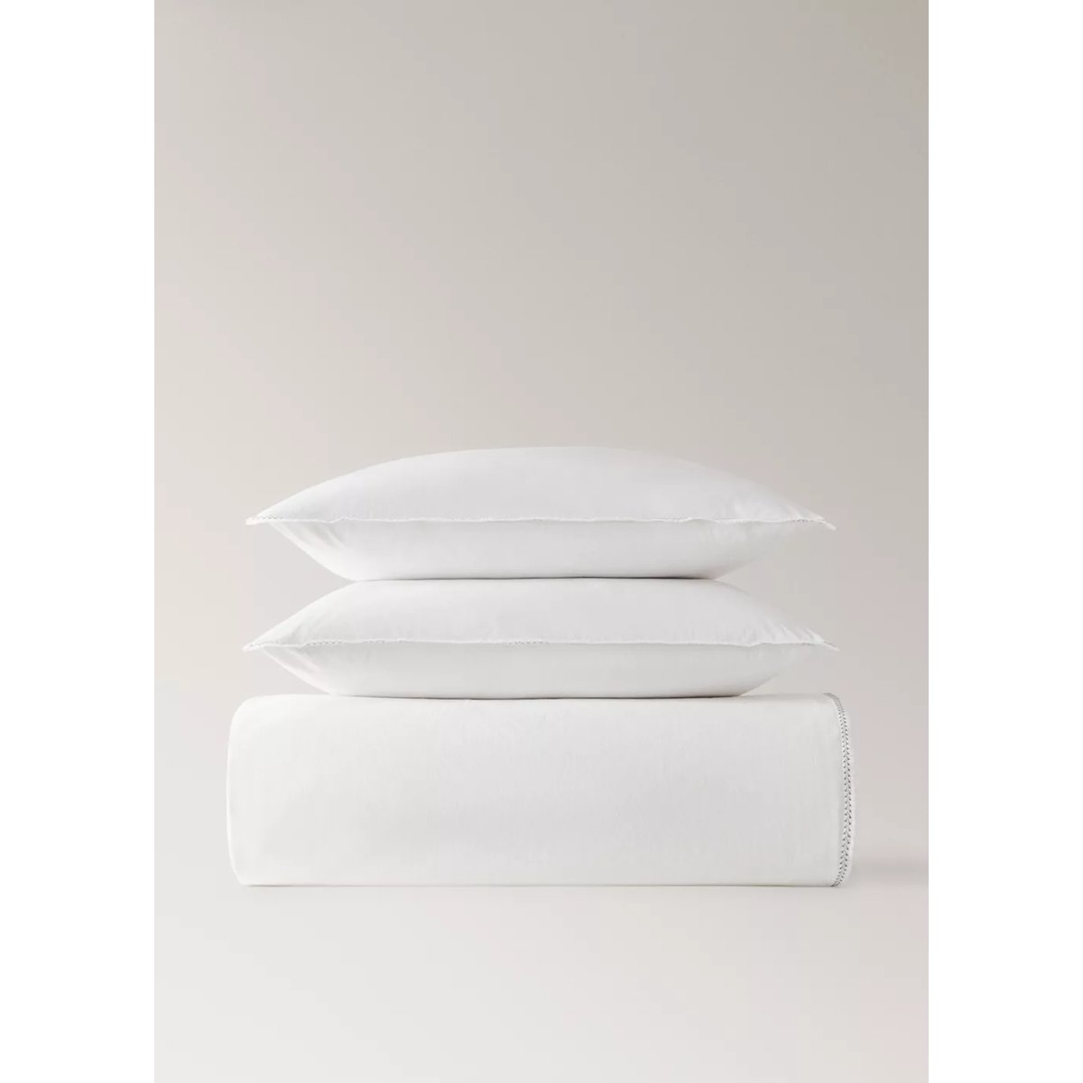 Housse de couette percale de coton lavé surpiqûre zigzag lit 90 cm blanc cassé, MANGO HOME