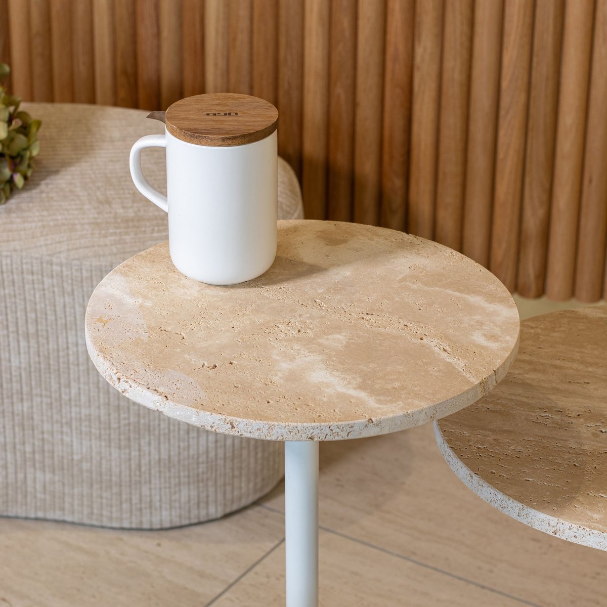 Meuble d'appoint en métal, TRAVI beige-blanc, NOW'S HOME