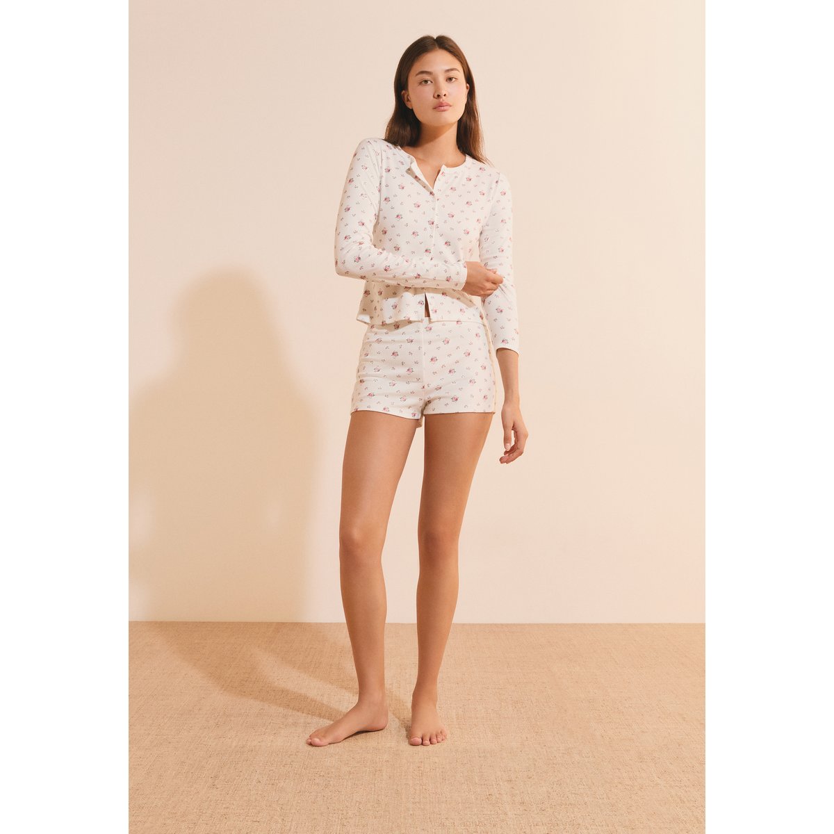 Short de pyjama à motif fleuri BAYALINE ecru, ETAM