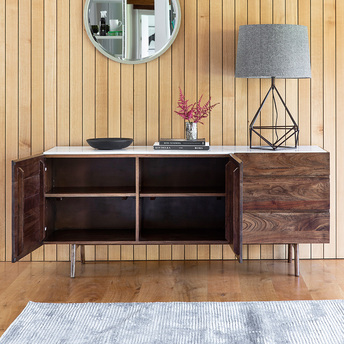 Dhuburi Marble & Walnut Rustic Sideboard dark wood, ÉDITÉ