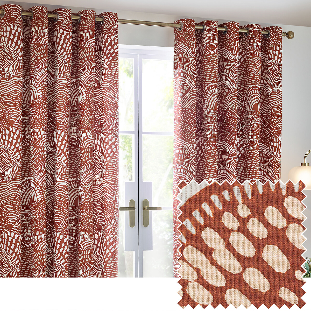 Nola Abstract Eyelet Curtains chestnut, HÖEM