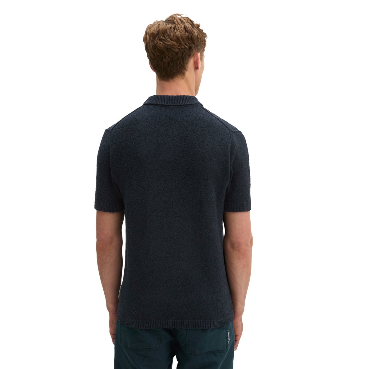 Polo en bouclette régulier en doux mélange de coton bio bleu foncé, MARC O'POLO