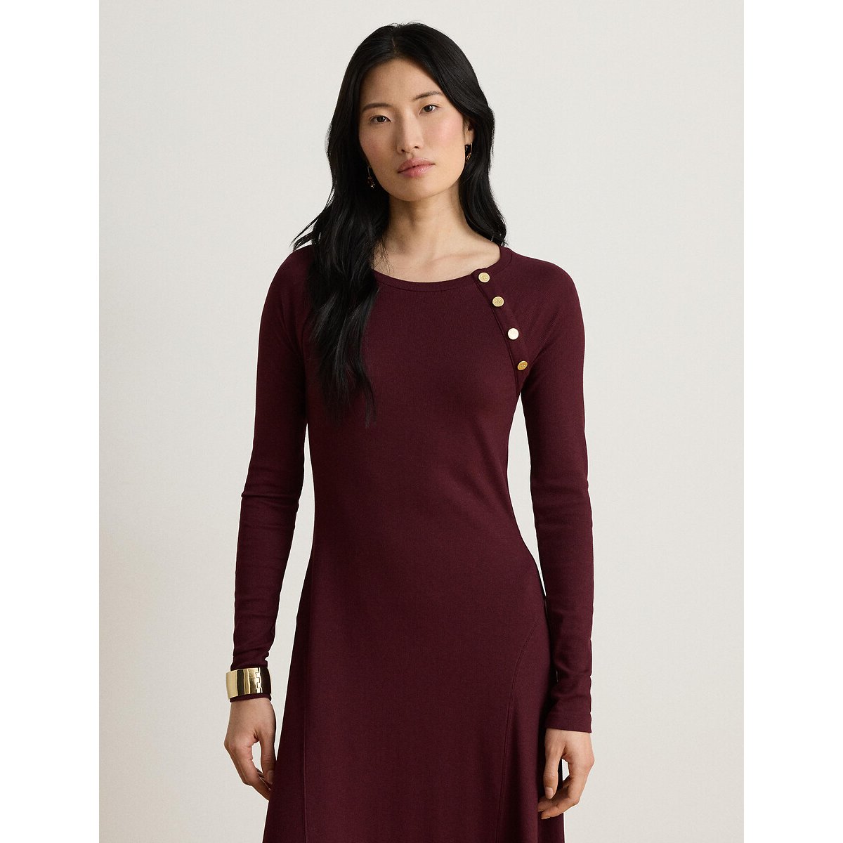 Robe pull midi col rond manches longues bordeaux, LAUREN RALPH LAUREN
