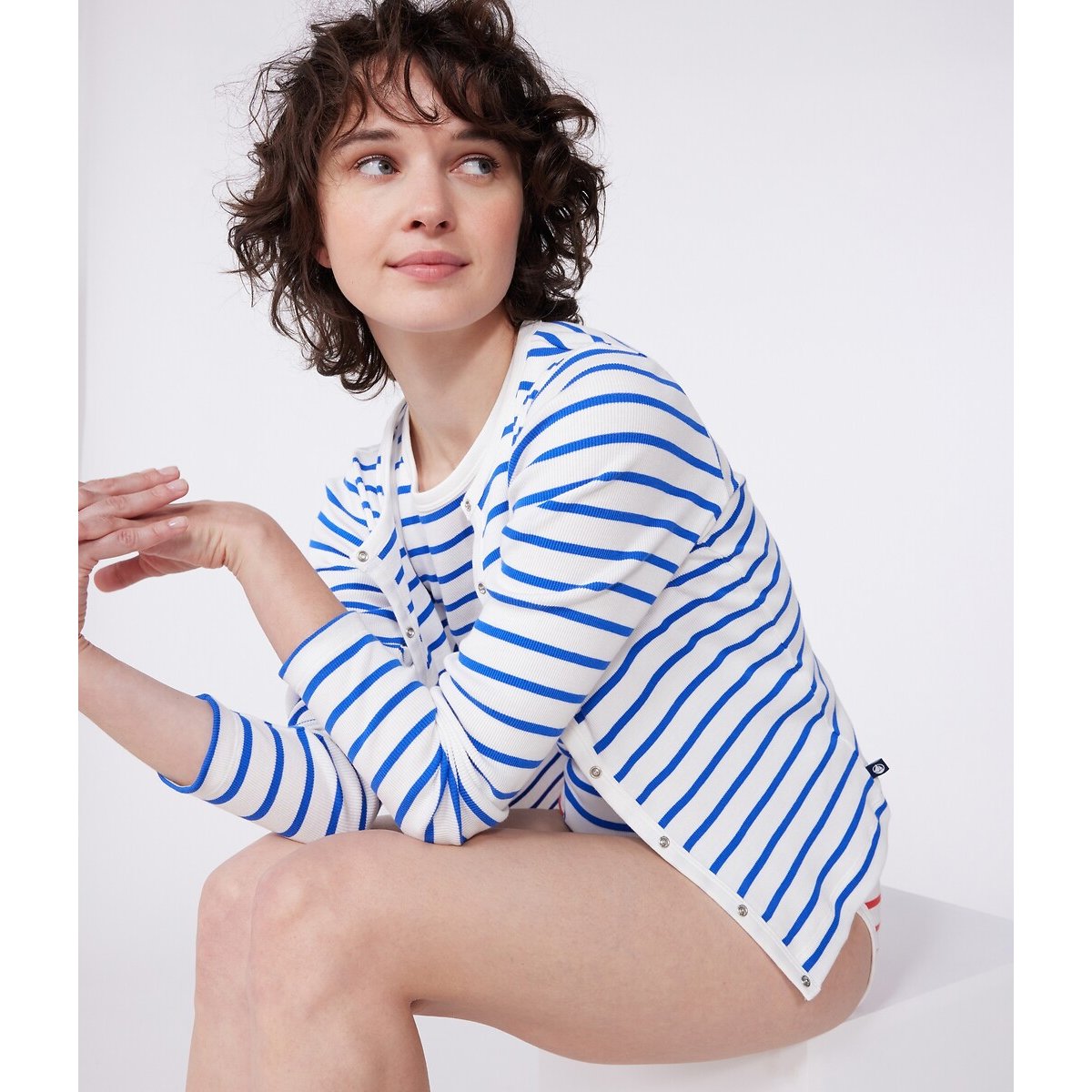Cardigan à rayures blanc/bleu ciel, PETIT BATEAU
