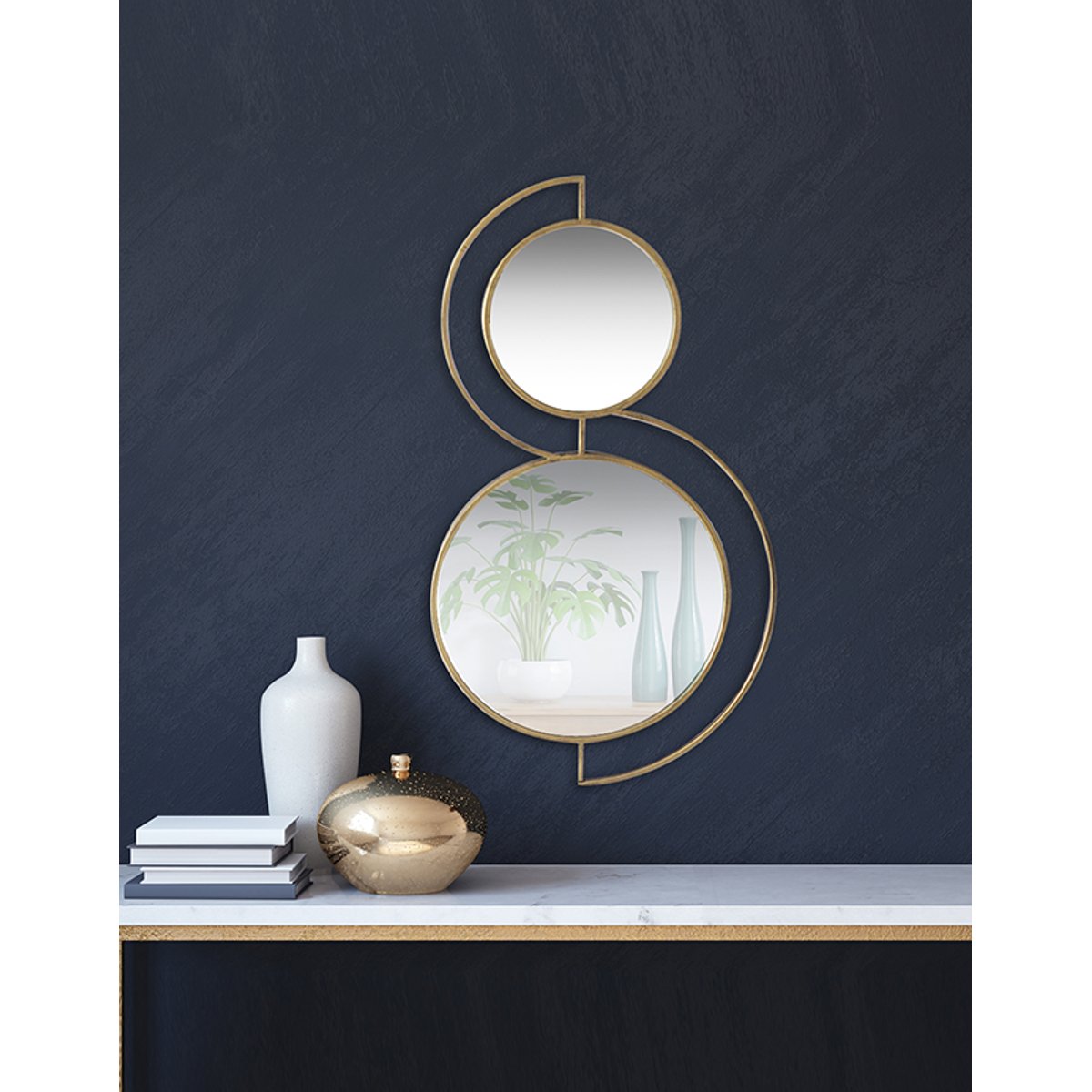 Miroir double ronds en métal 81,5x46,5x2cm or, EMDE