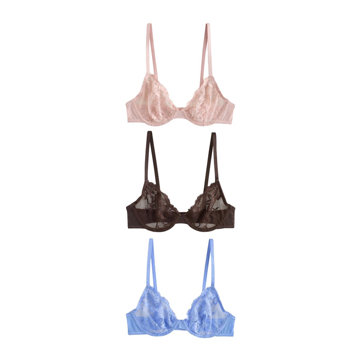 Soutien-gorge en dentelle (e76841), lot de 3 chocolat/rose/bleu, NEXT