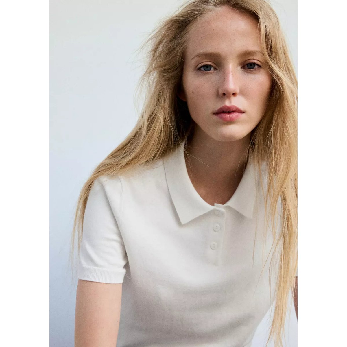 Pull coton polo blanc, MANGO