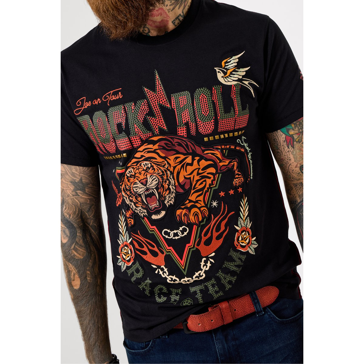T-shirt graphique tigre rock noir, JOE BROWNS