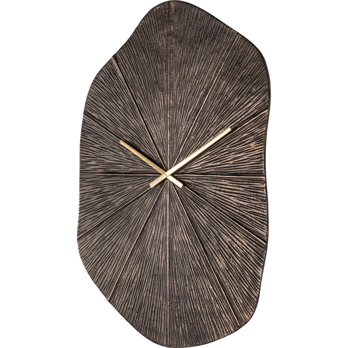 Horloge murale sculpturale en aluminium bronze avec aiguilles dorées, RECOLLECTION