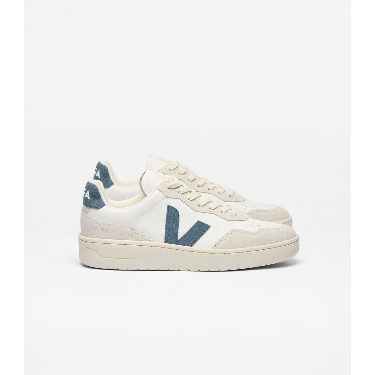 Baskets en cuir V-90 blanc/bleu, VEJA