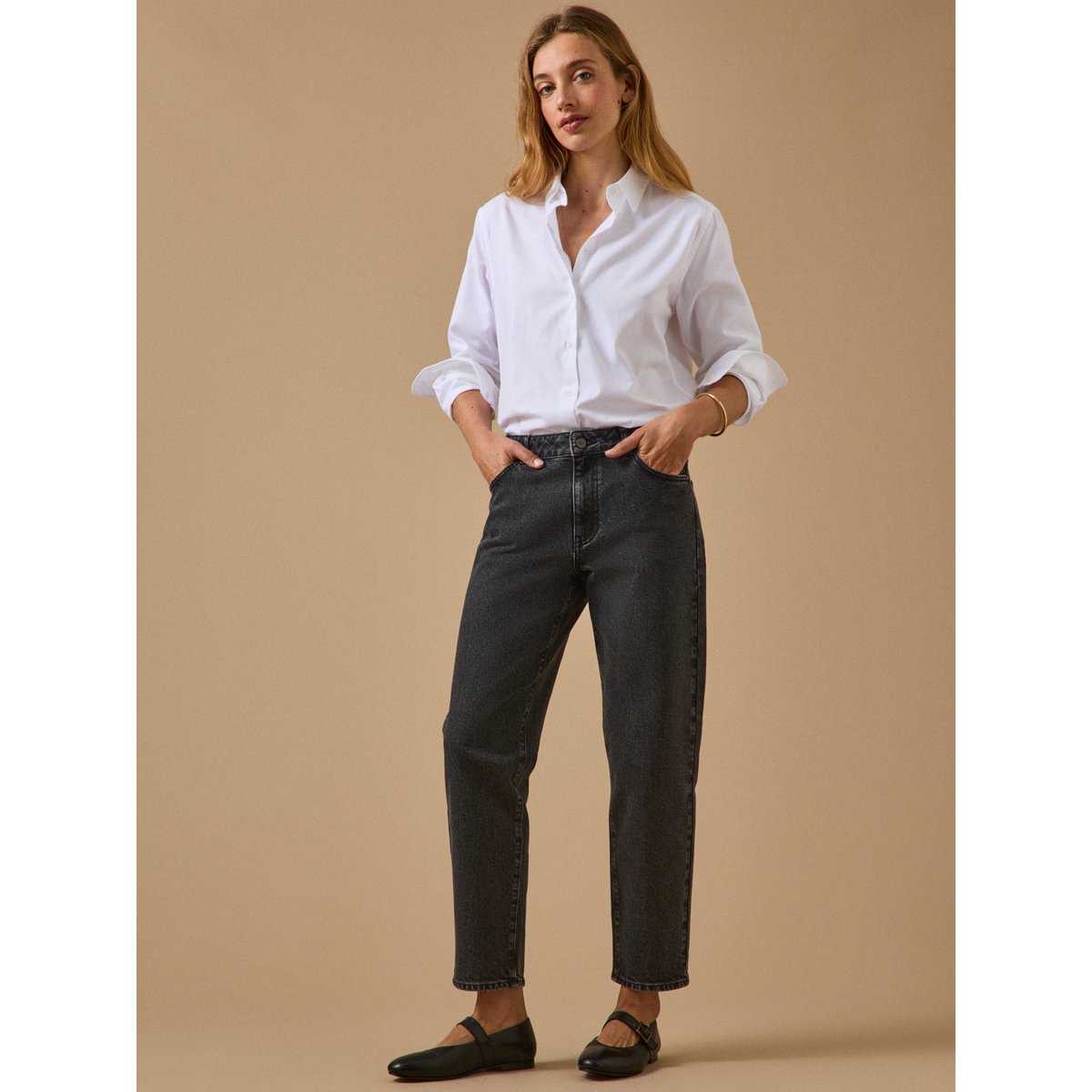 Jean mom Claire coton biologique denim gris fonce, CYRILLUS