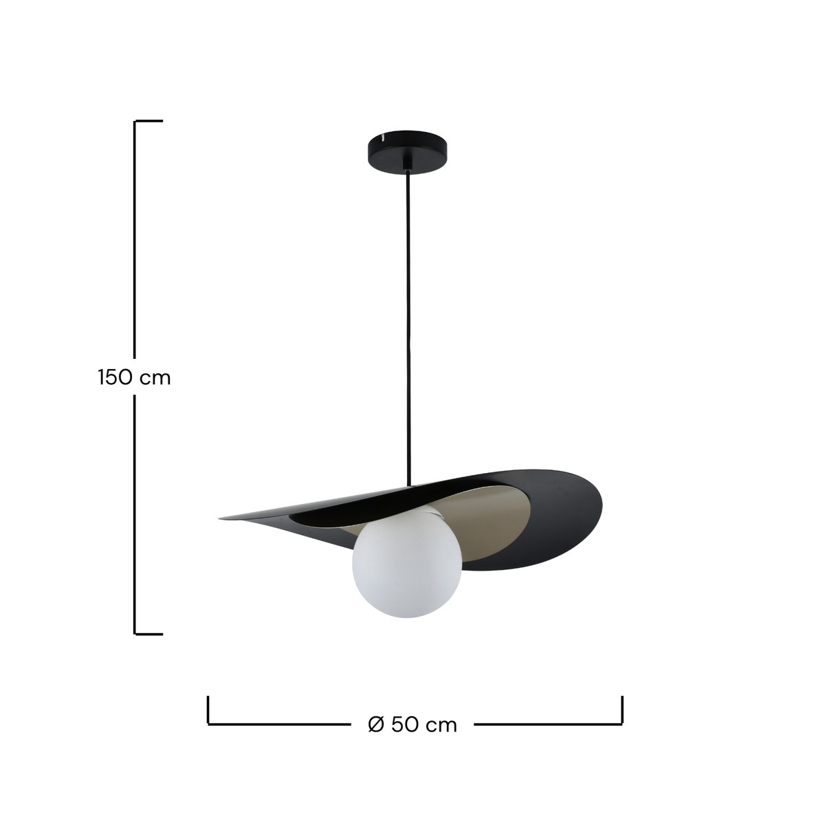 Suspension en métal 50 cm - IRIS noir et doré, MAISON PAVANE