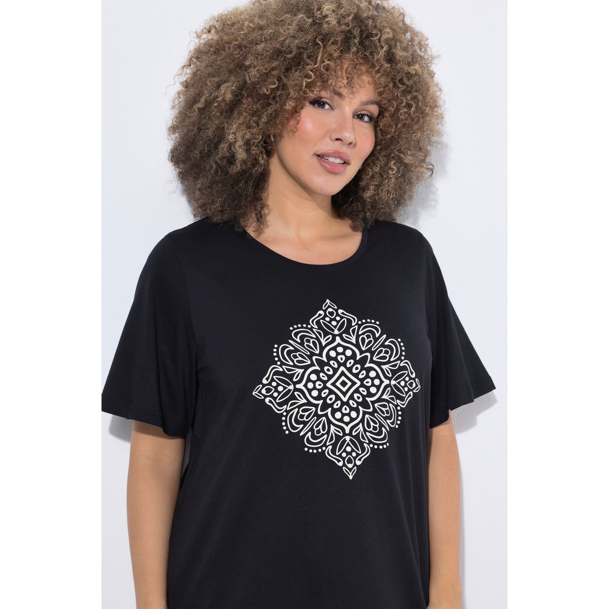 T-shirt en modal mélangé avec imprimé noir, ULLA POPKEN