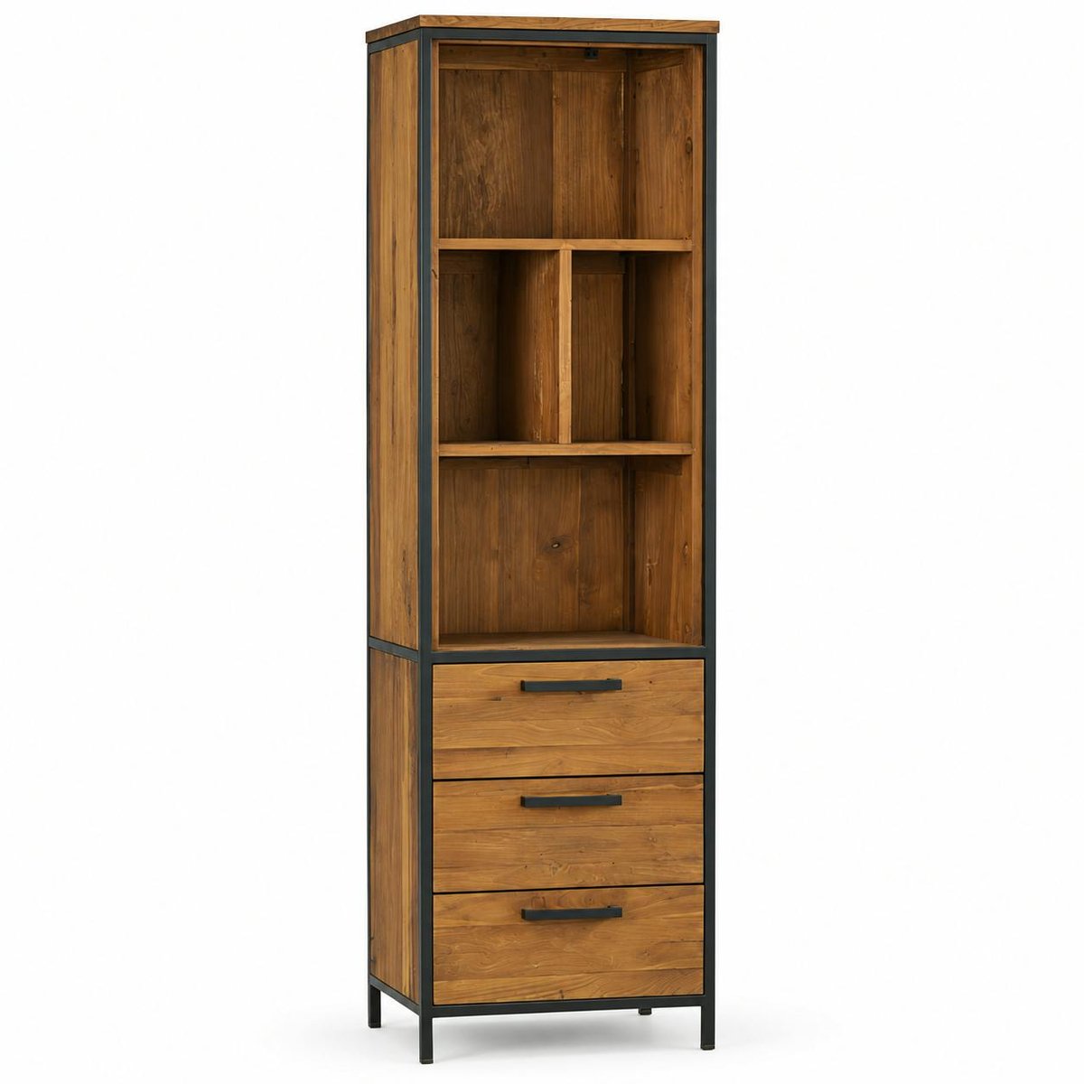 Colonne en bois de teck poignées métal PUNE bois naturel, PIER IMPORT