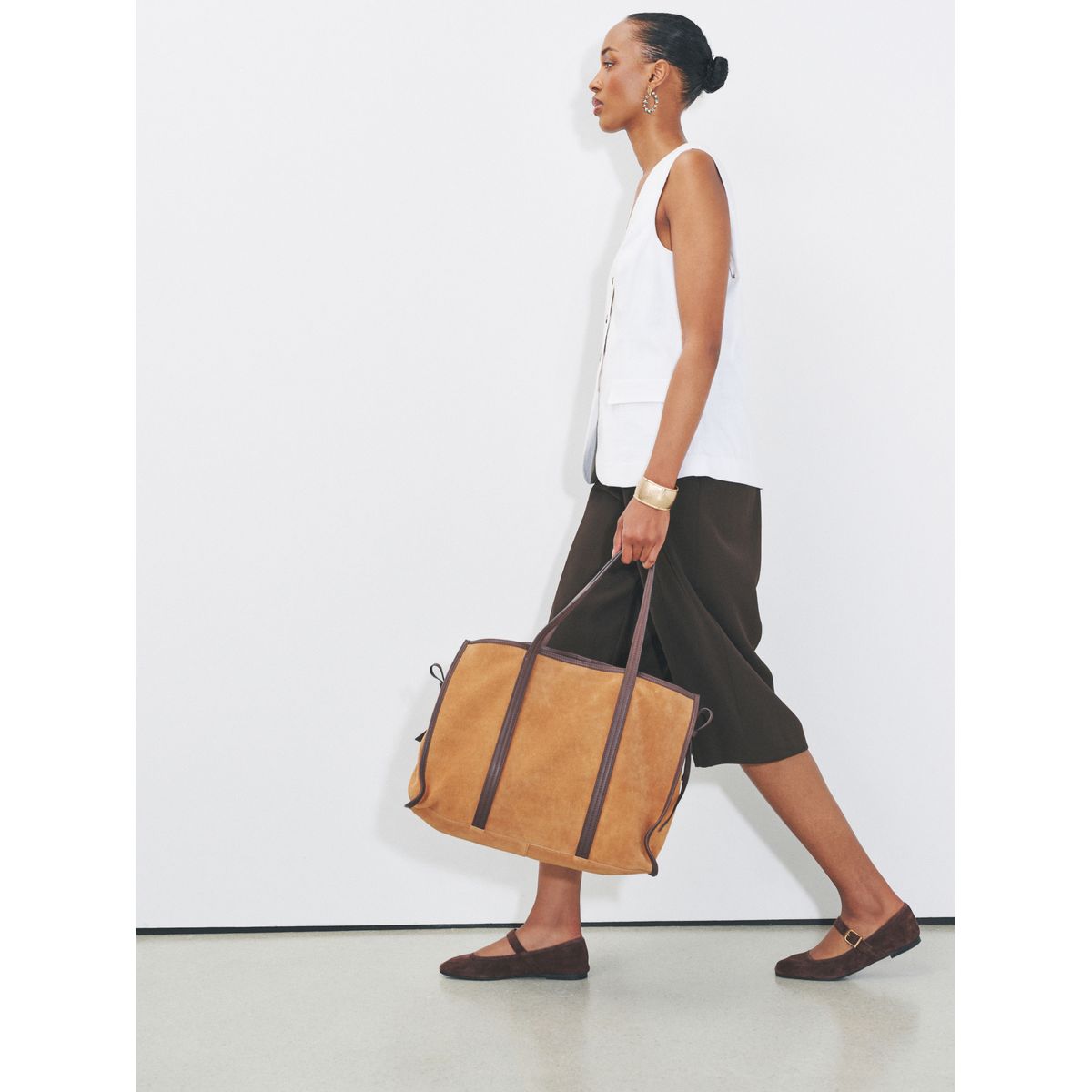Sac porté épaule oversize en daim n. premium marron fauve, NEXT