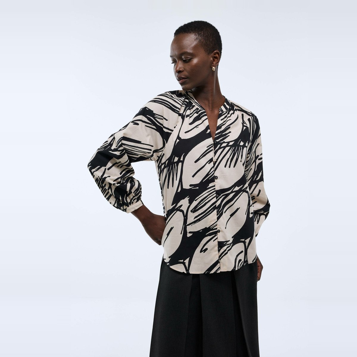 Blouse manches longues imprimée en coton rosee, MONOPRIX