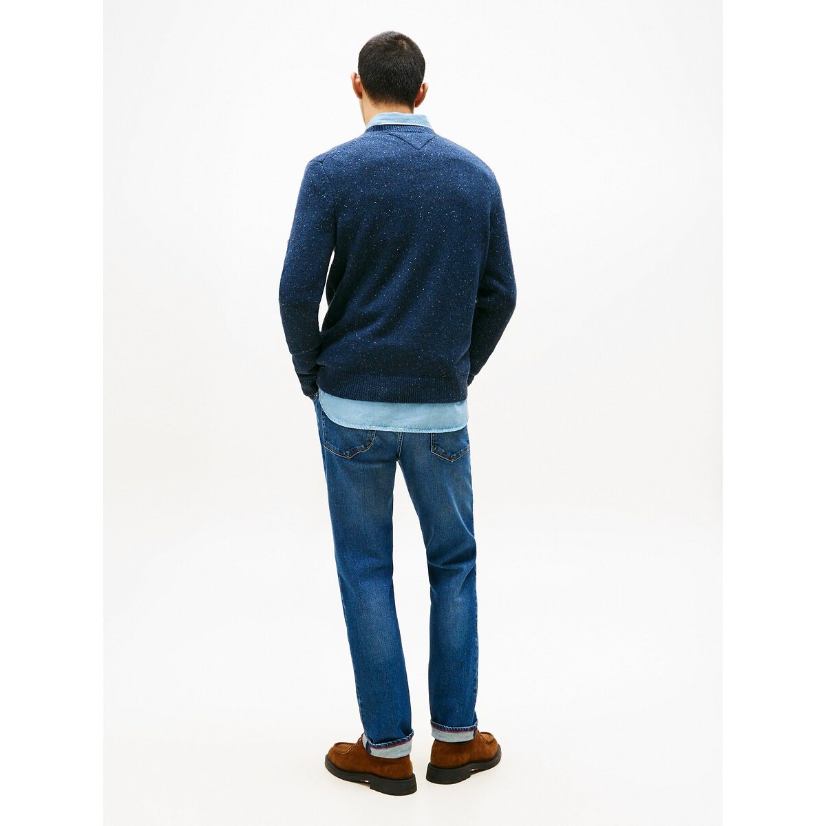 Pull en laine moucheté bleu marine, TOMMY HILFIGER