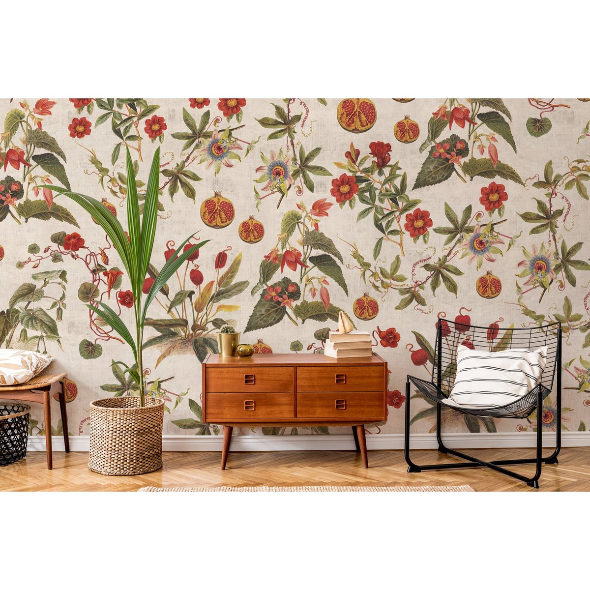 Papier peint panoramique Grenades et Fleurs - intissé 384 x 270 cm multicolore, LE PAPIERS DE NINON