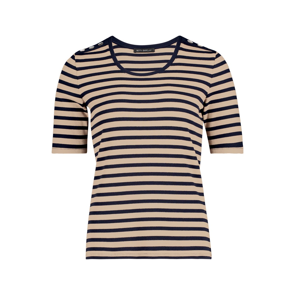 T-shirt basique de texture côtelée beige/dark blue, BETTY BARCLAY