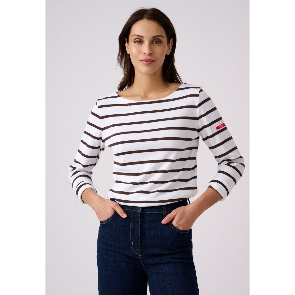 Marinière col bateau Thermolactyl blanc marron rayé, DAMART