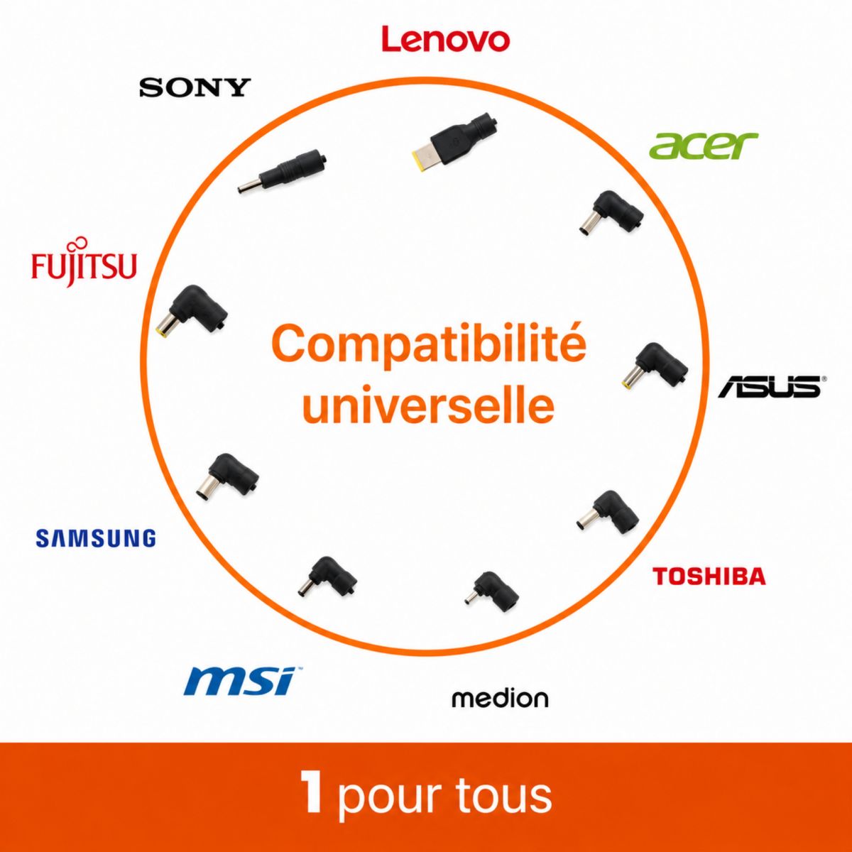 Chargeur ordinateur portable 45W PC universel 9 embouts couleur unique, ESSENTIEL B