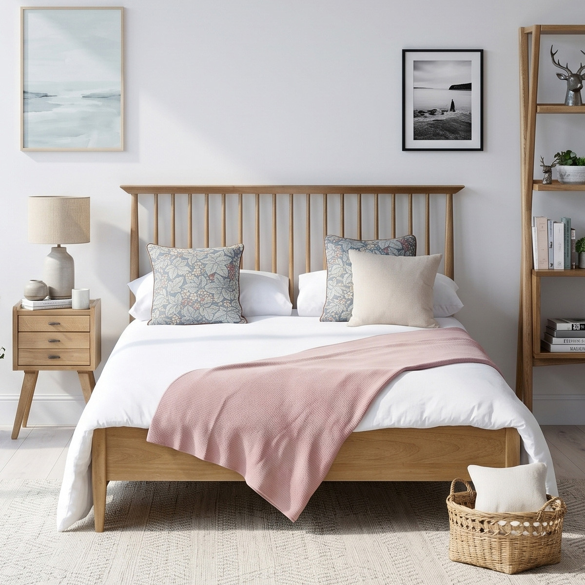 Lit 160x200 style vintage en hévéa EDWARD beige, ROBIN DES BOIS