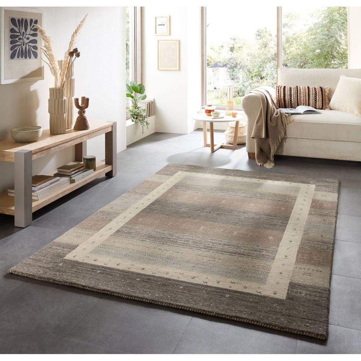 Tapis de salon tissé main en laine - MEMU argent multi, THEKO