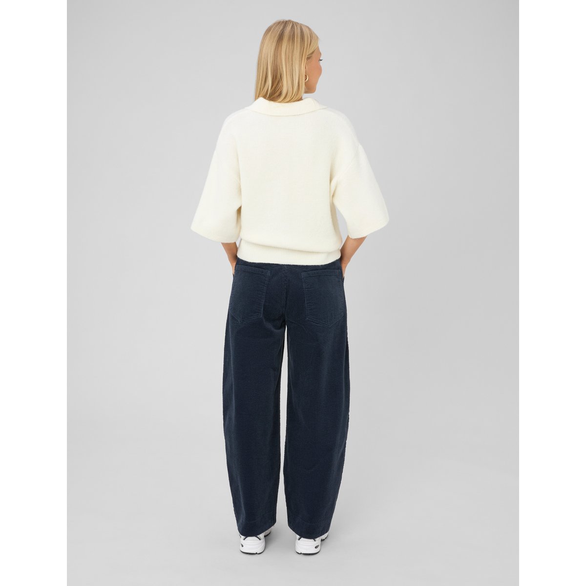 Pantalon balloon en velours bleu foncé, BZB