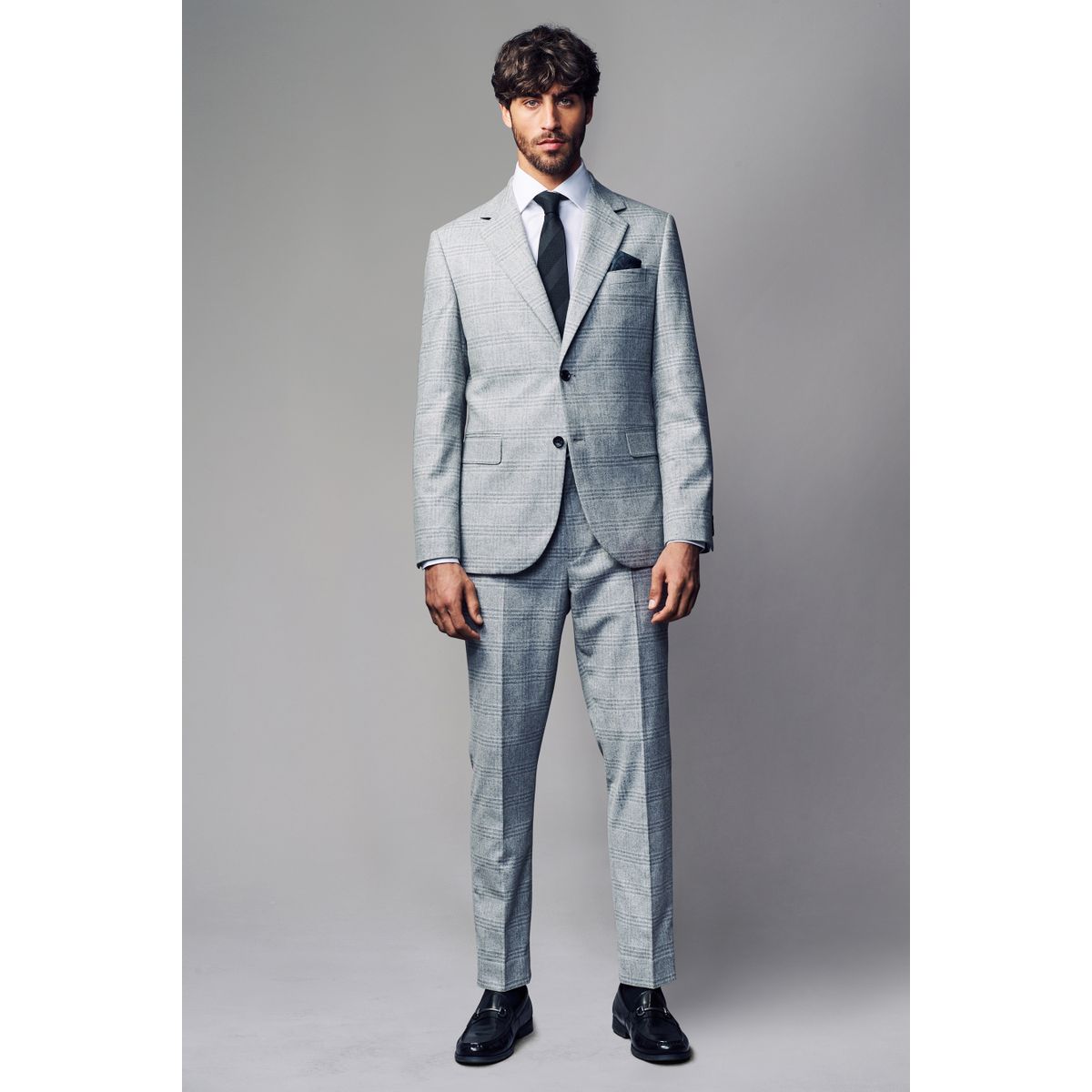 Pantalon de costume slim brossé aux carreaux gris, NEXT